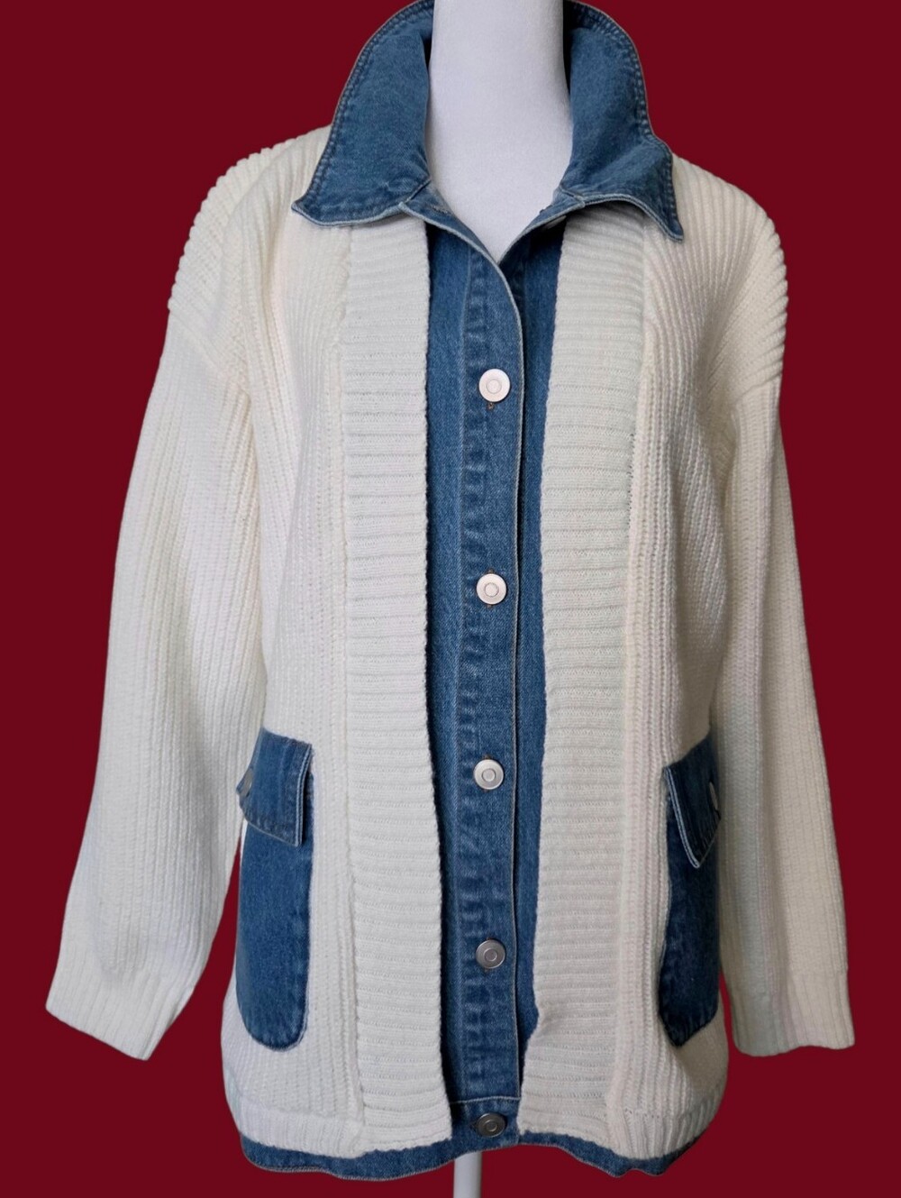 KNIT CARDIGAN WITH DENIM TRIM [NWT]
